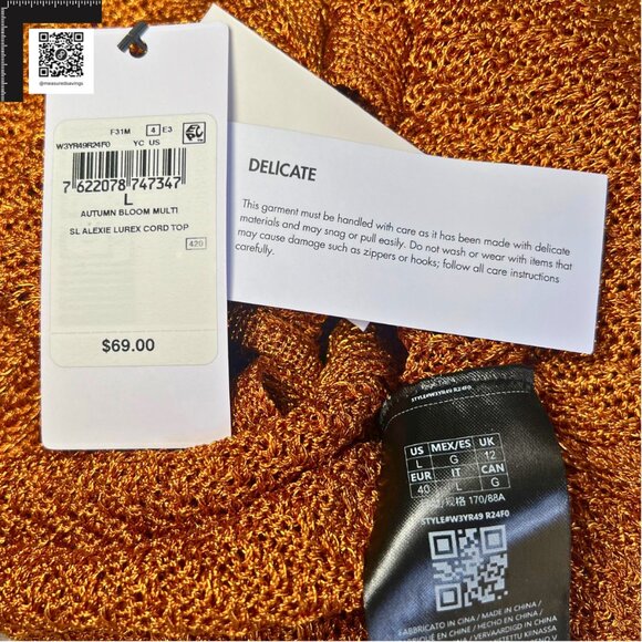 Guess (Large - NWT) Alexie Lurex Cord Top - Autumn Bloom - Picture 7 of 9